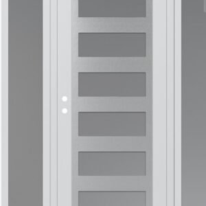 Modern Steel Front Door Diamond C9 64" x 80" white/white frosted Glass Panel stainless steel RHI with 2 Sidelites frosted Glass