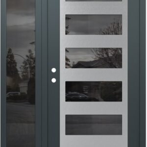 Modern Steel Front Door Diamond C9 48" x 80" anthracite/anthracite mirrored Glass Panel stainless steel RHI with Sidelite mirrored Glass