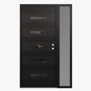 Modern Steel Front Door Diamond D9 48" x 80" black/black mirrored Glass Panel black LHI with Sidelite clear Glass