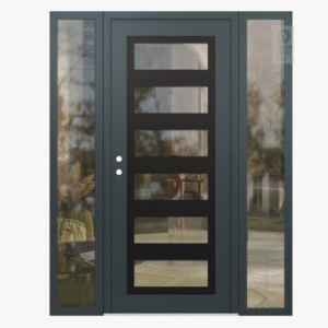 Modern Steel Front Door Diamond C9 60" x 80" anthracite/anthracite mirrored Glass Panel stainless steel RHI with 2 Sidelites mirrored Glass